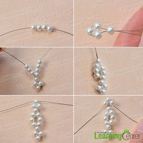 make the first part of the white pearl flower pendant necklace Handmade Pearl Necklace, Horseshoe Pendant, Diamond Choker Necklace, Dainty Diamond Necklace, Floating Necklace, Pearl Necklace Designs, Triangle Necklace, Flower Pendant Necklace, Beaded Jewelry Patterns