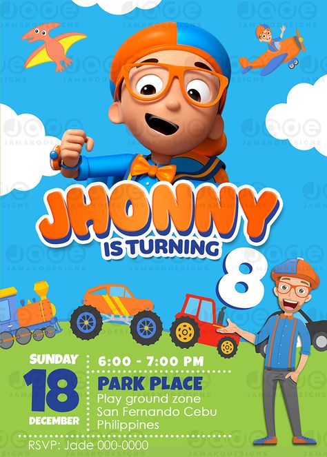 Blippi Themed Birthday Party Ideas, Blippi Invitation Card, Blippi Birthday Party Invitations, Blippi Invitation Template, Blippi Wallpaper, Blippi Birthday Party Decorations, Blippi Themed Birthday Party, Blippi Birthday Invitation, Blippi Invitation