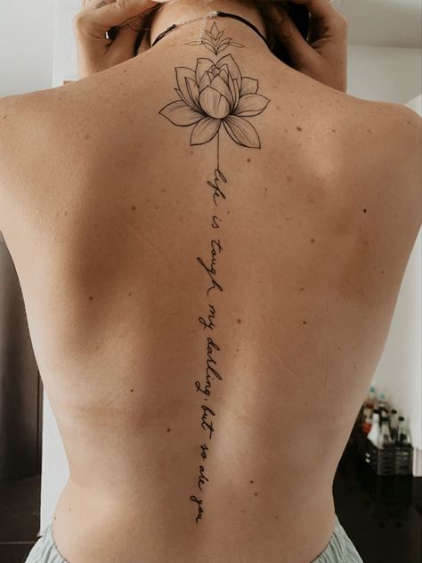 Water Lily Spine Tattoo, Lotus Spine Tattoos For Women, Tattoo Sur Les Cotes, Lotus Flower Tattoo Back Spine, Lotus Spine Tattoo, Lotus Flower Spine Tattoo, Tattoo After Care, Back Tattoo Women Spine, Tattoo Fe