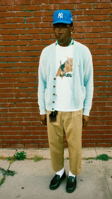 Tyler The Creator Fashion, Tyler The Creator Outfits, Fancy Logo, Tyler The Creator Wallpaper, Men Street Fashion, T Baby, Street Fashion Men Streetwear, Street Style Outfits Men, Cardigan Outfits