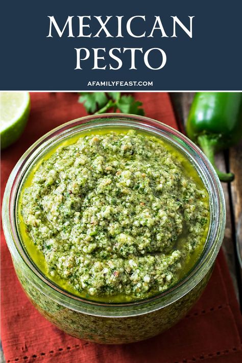 Pesto Combinations, Peruvian Pesto, Pepper Oil Recipe, Jalapeno Pesto Recipe, Chipotle Pesto, Mexican Sauces, Pesto Recipes, Cilantro Recipes, Cilantro Pesto