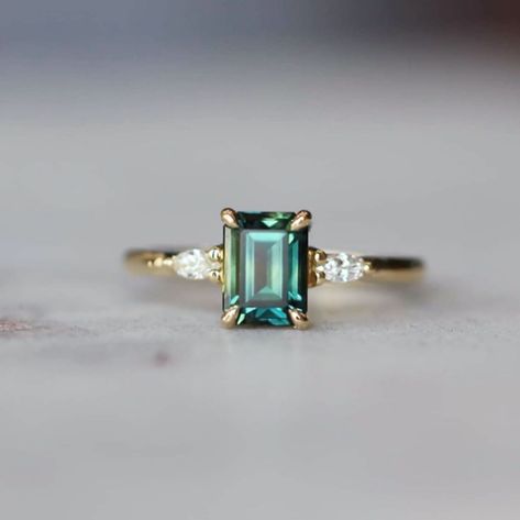 1,478 Likes, 18 Comments - Meg Maskell Fine Jewellery (@megmaskellfinejewellery) on Instagram: “| F O R / A L E X A | the moment when shapes and colours come together so perfectly!!! This ring is…” Teal Sapphire Ring, Green Sapphire Ring, Sapphire Solitaire Ring, White Sapphire Engagement Ring, Teal Sapphire, Engagement Ring For Her, Sapphire Solitaire, Moissanite Wedding Rings, Green Sapphire