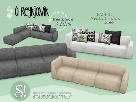 Oh Reykjavik regular sofa by SIMcredible! The Sims 4 Couches Cc, Sims 4 Alpha Cc Furniture Living Room, Sims 4 Chairs Cc, Sims 4 Cc Furniture Living Room Couch, Sims 4 Cc Couch Sofas, Funiture Sims 4 Cc, The Sims Resource Furniture, The Sims 4 Cc Decor, Sims 4 Couches Cc