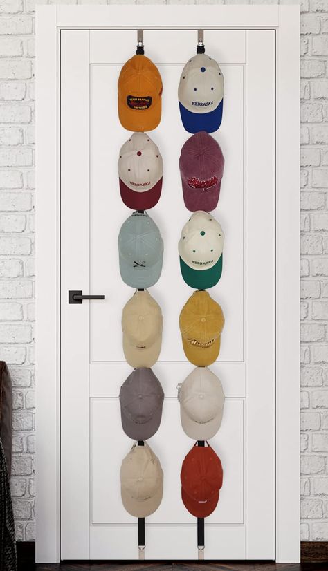 PRICES MAY VARY. 🧢Strong Hooks Hold up to 36 Caps: Our hat rack comes with 2 straps and 12 hooks, allowing you to conveniently store up to 36 baseball caps. Ideal for passionate hat collectors, it provides a neat and organized solution ✅Upgraded Adjustment Hooks: The distance between our hooks is carefully designed to accommodate the standard length of baseball caps, ensuring that the front logo is visible and the shape remains intact. Additionally, our hooks are adjustable and long-lasting, ca Mens Hat Rack, Hat Holders, Wall Hat Racks, Cap Rack, Hat Organizer, Cap Organizer, Wall Hats, Cap Display, Hanging Hats