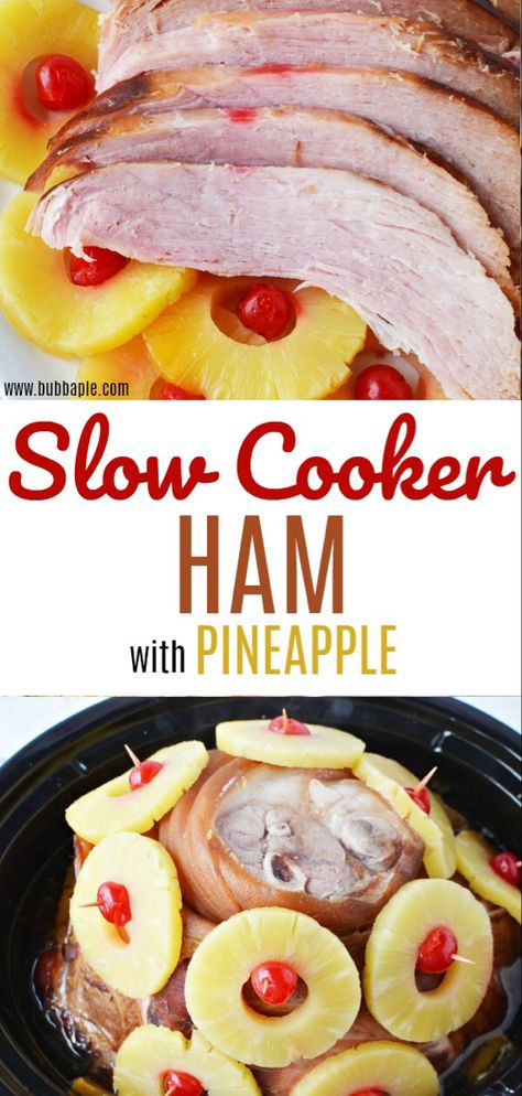 Slow Cooker Ham With Pineapple - BubbaPie Bone In Ham, Ham With Pineapple, Slow Cooker Ham Recipes, Pineapple Ham, Crockpot Ham, Slow Cooker Ham, Spiral Ham, Holiday Ham, Pineapple Chunks