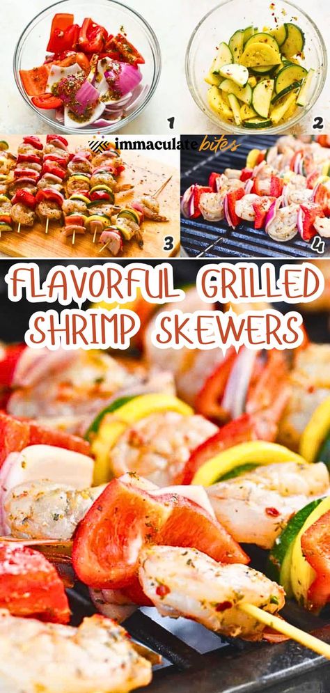 Elevate your weeknight dinner with these easy and delicious grilled shrimp skewers. Marinated in a zesty blend of herbs and spices, they're a quick and satisfying meal that's perfect for any occasion. Marinated Shrimp Appetizer Cold, Creamy Orzo Recipes, Grilled Shrimp Kabobs, Shrimp Kabob Recipes, Shrimp Skewer Recipes, Vinegar Coleslaw, Oven Roasted Corn, Shrimp Appetizer, Shrimp Marinade