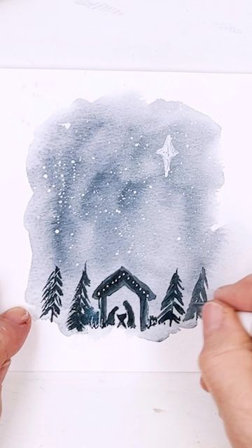 Diane Antone Studio on Instagram: "Cards, gifts and advent calendars… Christmas paintings are a great way to share reminders that we are all under the same stars. #watercolor #christmascards #christmasmakes #easywatercolor #watercolorforbeginners #nativityscene #nativity" 3 Wise Men Watercolor, Christmas Cards Handmade Nativity, Simple Nativity Watercolor, Grinch Watercolor Painting, Christian Christmas Watercolor Cards, Christmas Watercolor Nativity, Nativity Painting Ideas, Easy Christian Watercolor, Nativity Watercolor Cards