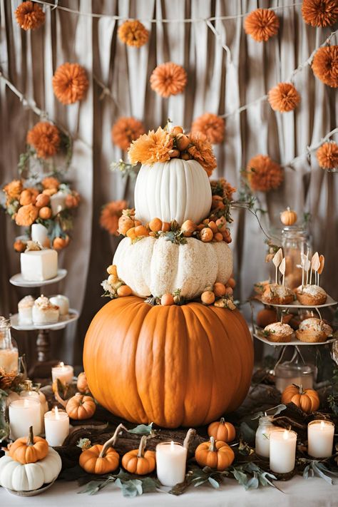 A festive food spread with pumpkin accents, ideal for fall-themed shower food and Halloween gender reveal snacks. Fall Baby Shower Ideas Food, Gender Reveal Snacks, 1st Birthday Party Food Ideas, 1st Birthday Party Food, Baby Shower Ideas Food, Thanksgiving Theme Party, Little Pumpkin Baby Shower Ideas, Fall Baby Shower Food, Pumpkin Baby Shower Ideas