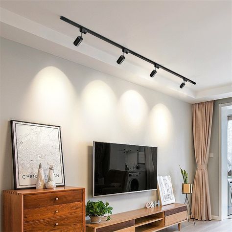 Track Lights Living Room, Aluminum Ceiling, Home Lighting Design, Led Track Lighting, Track Light, Ceiling Light Design, Steel Lighting, Ceiling Spotlights, Lighting Design Interior