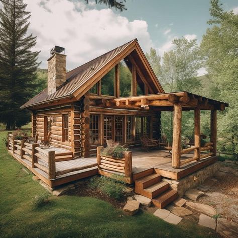 Forest Cabins - Beautiful 😍 House Cabin Style, Log Cabin Tiny House, Cabin Interiors Rustic, Cabin Interior Design Ideas, Rustic Cabin Interior, Log Cabin Interior Design, Small Rustic House, Cordwood Homes, Log Houses