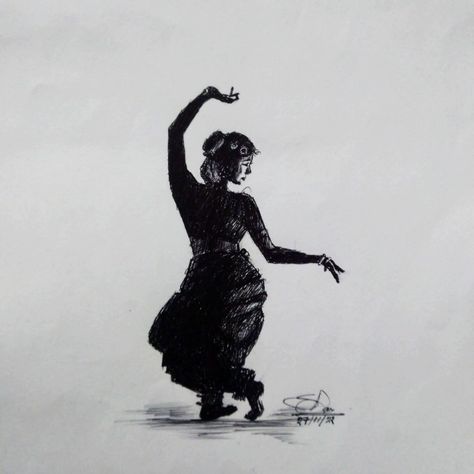 Indian Classical Dance Classical Dance Sketch, Classical Dancer Sketch, Bharatnatyam Poses, Dancing Sketch, Dancer Tattoo, Bharatanatyam Dancer, Indian Classical Dancer, Dancer Drawing, Bharatanatyam Poses