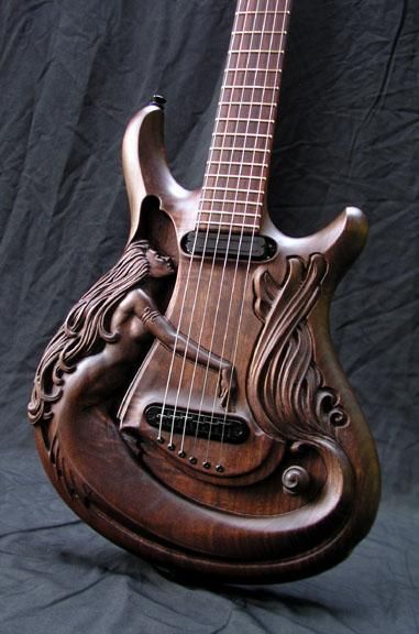 Carved Walnut Guitar Features Mermaid Motif | Woodworking Network Pickguard Art, Instruments Art, Electric Guitar Design, Guitar Acoustic, Unique Guitars, Cool Electric Guitars, We Will Rock You, Musical Art, Beautiful Guitars