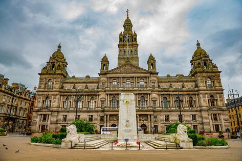 Historic buildings in George Square, Glasgow, Scotland George Square Glasgow, Glasgow History, Glasgow Science Centre, Kibble Palace Glasgow, Gorbals Glasgow, Building Photography, Isle Of Skye, Historic Buildings, Glasgow