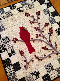 Cardinal Pattern Wool Applique, Cardinal Applique Pattern, Winter Quilted Wall Hangings Free Pattern, Cardinal Quilt, Button Quilt, Karen Miller, Bird Quilts, Mini Patchwork, Winter Cardinal