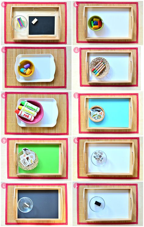 Montessori Painting Activities, Montessori Art And Craft Ideas, Montessori Activities 16 Months, Montessori 16 Months, 16 Month Montessori Activities, Toddler Art Activities, Montessori Trays, Art Shelf, Montessori Lessons