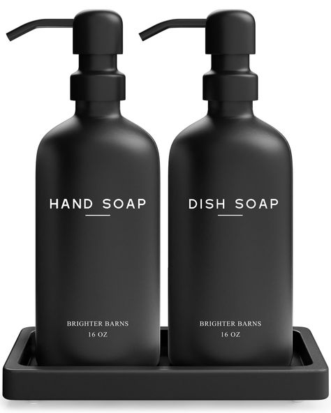 PRICES MAY VARY. ELEVATE YOUR HOME IN SECONDS - Transform your kitchen or bathroom instantly with our dish and hand soap dispenser set. Tailored to blend seamlessly with any decor—from modern and luxury to farmhouse, minimalist or vintage—this is the countertop upgrade you've been waiting for. AMERICAN DESIGN, UNCOMPROMISING QUALITY - Crafted with meticulous attention to detail, our black glass soap dispenser with pump set features 2 robust 16oz glass bottles, corrosion-proof 304G stainless stee