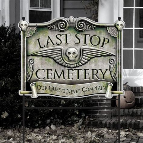 Last Stop Cemetery Sign - Halloween Outdoor Decoration Prop - 78cm (each) Cemetery Sign, Halloween Cemetery, Halloween Graveyard, Halloween Tombstones, Cemetery Decorations, Decor Shabby Chic, Halloween Yard Decorations, Halloween Costume Shop, Scary Halloween Decorations