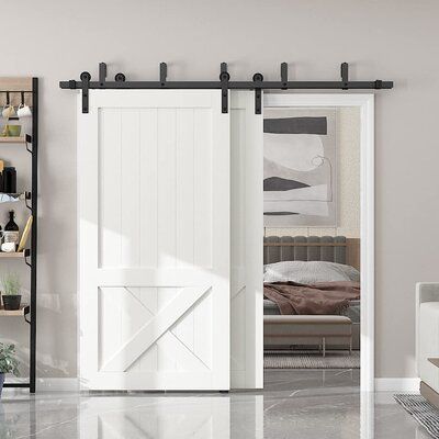 Bypass Barn Door Hardware, Barn Door Installation, Bypass Barn Door, White Barn Door, Double Barn Doors, Sliding Barn Door Hardware, Up House, White Barn, Interior Barn Doors