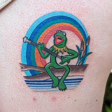 Sometimes we need a rainbow on a rainy day like today. I had such a fun time doing the rainbow connection Kermit for Megan! #kermit #kermitthefrog #jimhenson #muppet #kermittattoo #rainbowconnection #stltattoo #stltatooartist #pastydevil #pasteldevilstudio #colortattoo #popculture #popculturetattoo #ladytattooers #stltattoo #stltatooartist #femaletattooartist #tattoo #tattoos #tattooed #girlswithtattoos #tattooedgirls #mcm #mcmtattoo #midcenturymodern #midcenturymoderntattoo Rainbow Connection Tattoo, Kermit Tattoo, Muppet Tattoo, Muppets Tattoo, The Rainbow Connection, Charm Bracelet Watch, M Tattoos, Female Tattoo Artists, Rainbow Connection