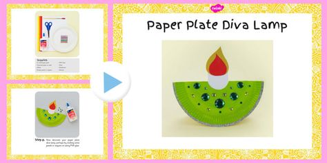 * NEW * Paper Plate Diva Lamp Craft Instructions PowerPoint Diwali Diva, Diva Lamp, Lamp Craft, Paper Plate Art, Diwali Activities, Paper Plate Craft, Diwali Cards, Cat Nursery, Diya Lamp