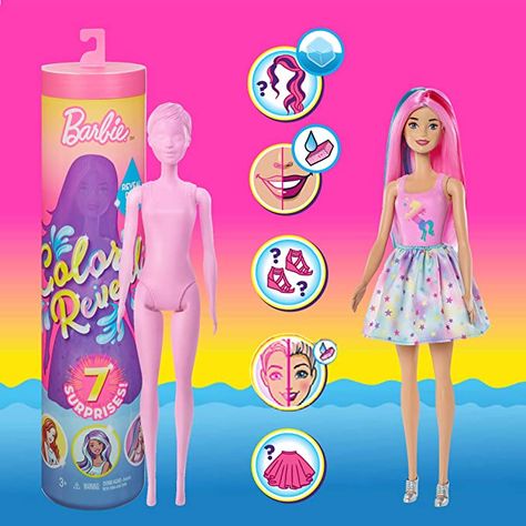 Amazon.com: Barbie Color Reveal Doll with 7 Surprises: Water Reveals Doll’s Look & Creates Color Change on Face & Sculpted Hair; 4 Mystery Bags Contain Surprise Wig, Skirt, Shoes & Sponge; Animal-Themed: Toys & Games New Barbie Dolls, Barbie Summer, Decorated Bags, Mystery Bag, Barbie Fashionista, Barbie Accessories, Girls Play, Doll Face, Toys For Girls