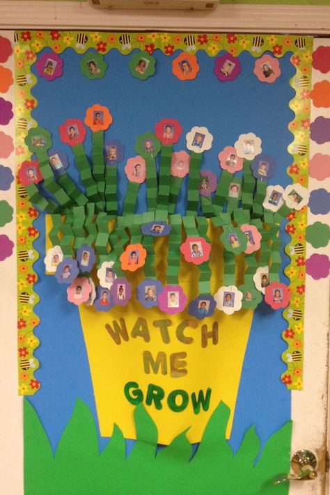 Flower Pot Bulletin Board Ideas, Glow And Grow Bulletin Board, Classroom Door Flowers, Flower Classroom Door, When We Learn We Grow Classroom Door, Wildflower Classroom, Flower Garden Classroom Door, Imagination Blooms Here Bulletin Board, Neon Classroom