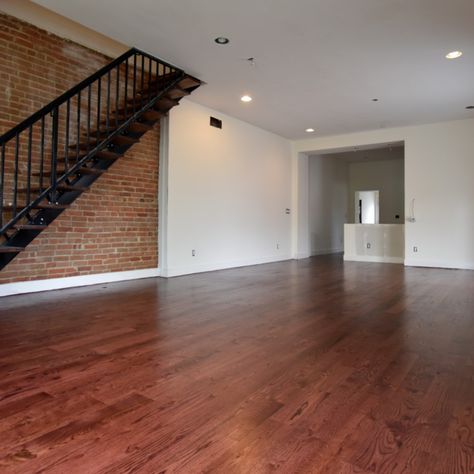 Red Mahogany Stain on #2 Red Oak Flooring - The Flooring Artists Mahogany Floors, Red Oak Flooring, Red Mahogany Stain, Mahogany Flooring, Cherry Floors, Hardwood Floor Colors, Refinishing Hardwood Floors, Mahogany Stain, Refinishing Floors