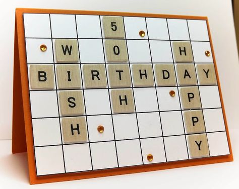 Manitoba Stamper: 50th birthday scrabble card Scrabble Cards, Beautiful Tiles, Scrabble Game, Male Birthday, Scrabble Letters, 50th Birthday Cards, Tuxedo Black, Masculine Birthday Cards, Copic Marker