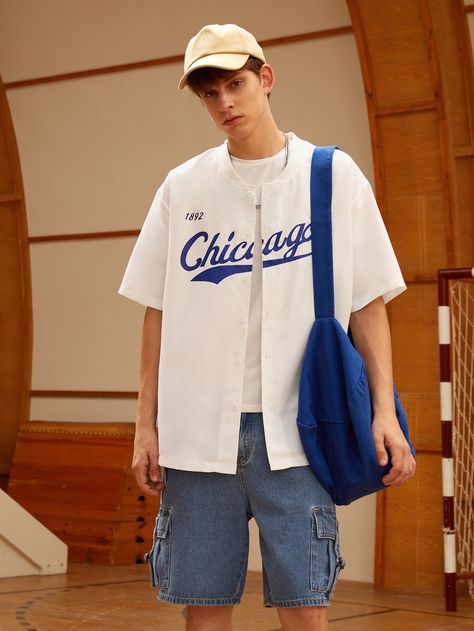 White Casual Collar Short Sleeve Fabric Letter Shirt Embellished Non-Stretch  Men Tops Baseball Shirt Men Outfit, Baseball Style Outfits Men, Baseball Men Outfit, Baseball Tee Outfit Men, White Baseball Jersey Outfit, Baseball Tee Outfit Aesthetic, Baseball Top Outfit, Baseball T Shirt Outfit, Baseball Shirt Outfit Mens