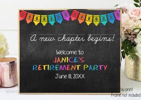 Printable teacher retirement party sign - customized welcome sign for a teacher retirement party, principal retirement party or classroom party for any occasion #teacherretirementparty #retirementpartysign #teacherretirementsign #welcomesign #classroomparty #teacherpary #schoolpartysign Teacher Retirement Party, Principal Retirement, Retirement Party Sign, Teacher Retirement Parties, Retirement Invitations, Retirement Party Invitations, Party Welcome Sign, Pretty Printables, Teacher Signs