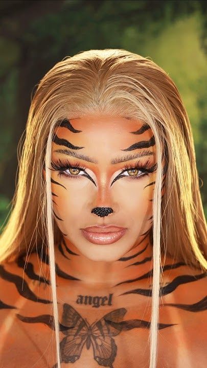 White Tiger Makeup, Zebra Makeup Halloween, Diy Tiger Costume Women, Tiger Halloween Costume Women, Tiger Makeup Women, Tiger Makeup Halloween, Tigress Costume, White Tiger Costume, Tiger Halloween Makeup