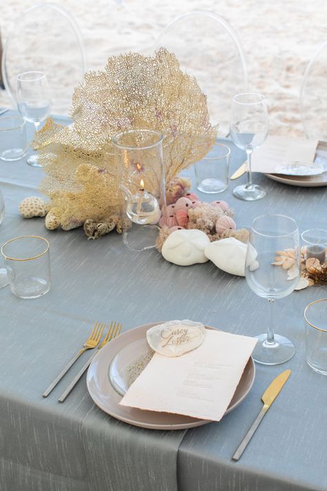 Rosemary Events - Wedding & Event Producer - California, Napa Valley, Worldwide - Rosemary Events Journal Ocean Tablescape, Mermaidcore Wedding, Seashell Wedding Decor, Seaside Wedding Decor, Seashell Birthday, Sarah Winward, Oceanside Beach, Seashell Wedding, Beach Wedding Centerpieces