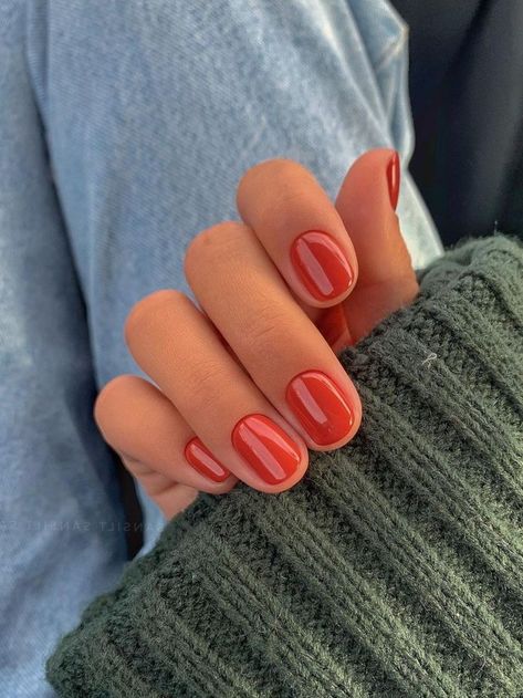 simple short burnt orange nails Red Orange Nails, Her Nails, Red Nail, Neutral Nails, Orange Nails, Dipped Nails, Dream Nails, Classy Nails, Chic Nails