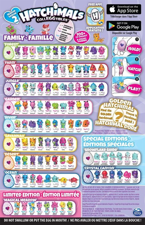 Hatchimals Colleggtibles Season 2 List Family Checklist – Kids Time Hatchimals Toy, Geeky Cross Stitch Patterns, Forest Farm, Garden River, Toy Guide, Spongebob Party, Me App, Birthday Surprise Party, Bow Holder