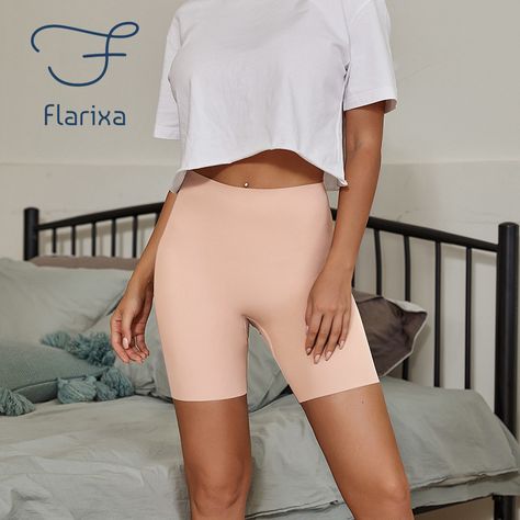 Flarixa Summer Seamless Safety Shorts Under Skirt Pants Comfort High Waist Boyshorts Ice Silk Boxers Shorts Under Skirt, Safety Shorts, Womens Safety, Under Skirt, Camo Pants, Cycling Shorts, Shorts With Tights, Silk Skirt, School Outfit