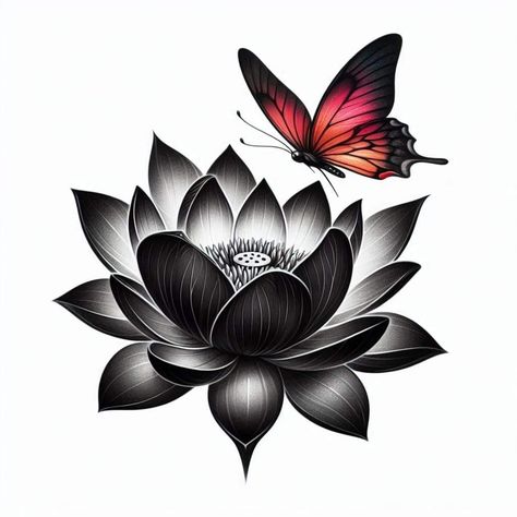 Black Lotus Tattoo Design, Realism Lotus Tattoo, Lotus Flower Butterfly Tattoo, Coverup Tattoo Designs, Coverup Tattoo Ideas, Black Lotus Tattoo, Tattoo Silhouette, Borboleta Tattoo, Butterfly Tattoo Stencil