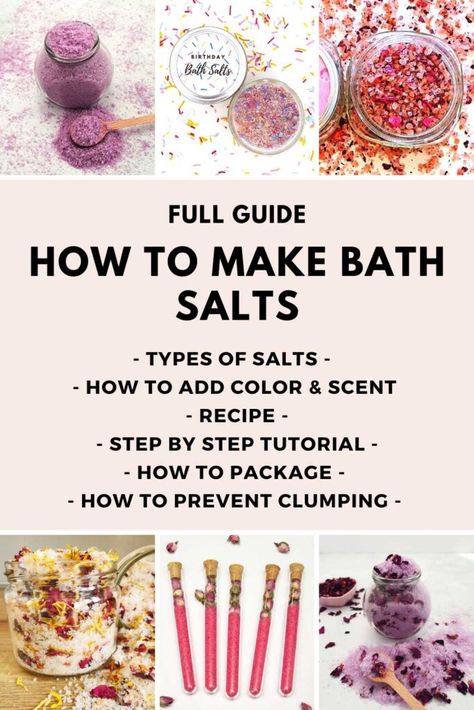 Essential Oils Bath Salts Recipes, How To Make Spiritual Bath Salts, Make Bath Salts With Essential Oils, Milk Bath Salts Diy, Scented Bath Salts Diy, Bath Salt Recipe Homemade, How To Make Lavender Bath Salts, Homemade Bath Salts Recipe Diy, Bath Salts Bar