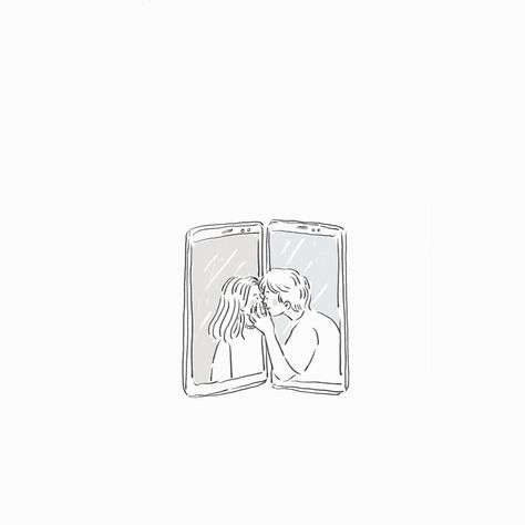 Long Distance Relationship Doodles, Long Distance Illustration, Aesthetic Couple Drawings, Long Distance Relationship Aesthetic, Distance Drawing, Crafts For Bf, Bae Ideas, Victorian Letter, Couples Doodles