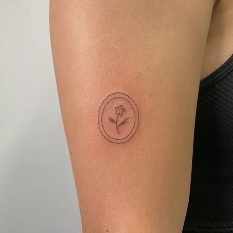 Flower In Circle Tattoo, Dainty Disco Ball Tattoo, Disco Ball Stamp Tattoo, Dainty Stamp Tattoo, Small Disco Ball Tattoo, Floral Stamp Tattoo, Little Dainty Tattoos, Tiny Disco Ball Tattoo, Fun Little Tattoos