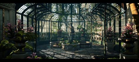 ArtStation - Victorian Conservatory, Julia Kodl Victorian Conservatory Interior, Victorian Conservatory, Nature Witch, Structural Drawing, Victorian Garden, Green Landscape, Environmental Art, Winter Garden, Fantasy Landscape