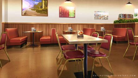 Restaurant by Vui-Huynh Food Display Table, Interior Concept Art, Bakery Interior, Episode Interactive Backgrounds, Anime Places, Episode Backgrounds, Coffee Places, Food Table, Wallpaper For Your Phone