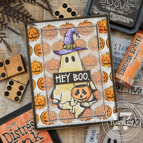 Hey Boo Halloween Card by Juliana Michaels featuring Tim Holtz Jacks Stencil, Boo Crazy Stamp Set and Crazy Things Stamp Set Tim Holtz Halloween 2024, Tim Holtz Halloween Cards, Halloween Atc, Floating Ghosts, St Patric, Tim Holtz Stamps, Cards Halloween, Tim Holtz Cards, Halloween Cards Handmade