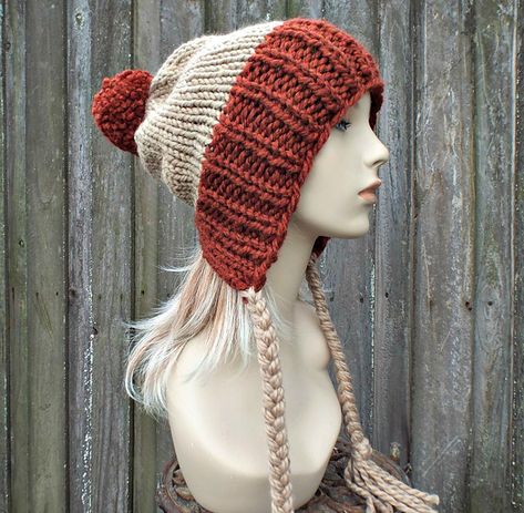 Womens Beanie, Beanie With Pom Pom, Beanie With Pom, Mens Beanie Hats, Knitwear Inspiration, Chunky Knit Hat, Orange Hats, Pixie Hat, Crochet Knit Hat