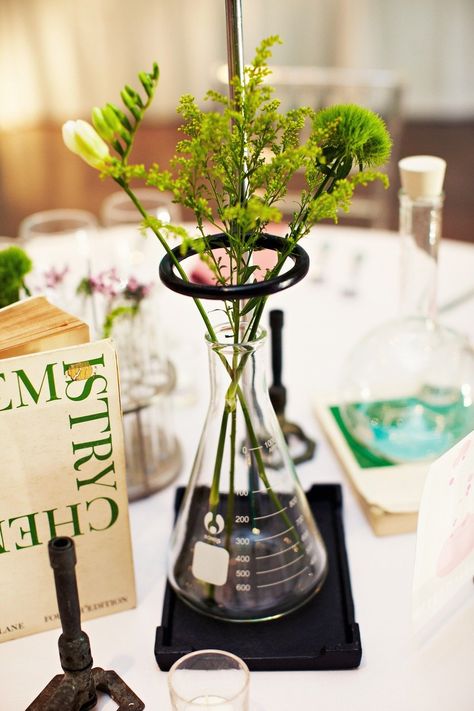 Centerpiece: chemistry themed with flowers out of a beaker.  Dallas Wedding by Sarah Rhoads Photographers Chemistry Wedding, Science Party Decorations, Science Wedding, Inspiration For The Day, Science Party, Cute Wedding Dress, Fall Wedding Dresses, Dallas Wedding, Big Wedding