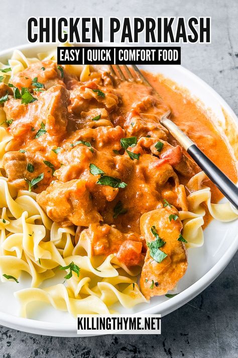 Easy Chicken Paprikash, Pasta Roma, Chicken Paprika, Chicken Paprikash, Yogurt Chicken, Thyme Recipes, Paprika Chicken, Cheesy Casserole, Global Food