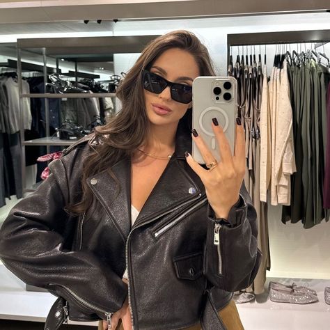 FAUX LEATHER BIKER JACKET and beautiful @leramendela 🔥! Shop now! Dark brown | 3046/325 @zara #zara #zarawoman #zarafashion #zarainspo#zaradaily#currentlywearing#instastyle#fashions#instafashion#styleblogger#lookgood#todayimwearing#fblogger#dailyoutfitinspo#fashiondiary#fashionblogger#fashionblog#fashionista#styleguide#styleicon#styleaddict#fashion#ootd#streetfashion#streetstyle#styled#fashionggram#fashiondaily#clothes Zara Leather Jacket, Faux Leather Biker Jacket, Zara Fashion, Leather Biker Jacket, Biker Jacket, Zara Women, Style Guides, Insta Fashion, Dark Brown