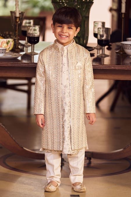 Buy Pink Silk Embroidery Stripe Sherwani And Kurta Set For Boys by LASHKARAA Online at Aza Fashions in US Stone Embroidery, Cool Looks, Boys Kurta, Rohit Bal, Winter Streetwear, Tarun Tahiliani, Stripe Silk, Kurta With Pants, Wedding With Kids