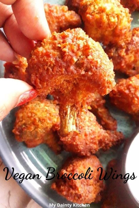 40+ Party-perfect Vegan Appetizers - My Dainty Kitchen Broccoli Wings, Vegan Party Appetizers, Buffalo Broccoli, Vegan Stuffed Mushrooms, Best Broccoli, Vegan Nachos Cheese, Vegan Appetizers Recipes, Vegan Keto Recipes, Vegan Broccoli