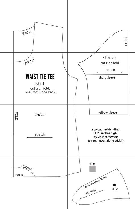 The waist tie t-shirt pattern | free pattern in women's size L - It's Always Autumn Pattern Making Tutorial, Shirt Patterns For Women, Mens Shirt Pattern, Shirt Patterns, Women Sewing, T Shirt Sewing Pattern, Shirt Sewing, Tshirt Template, Sewing Shirts