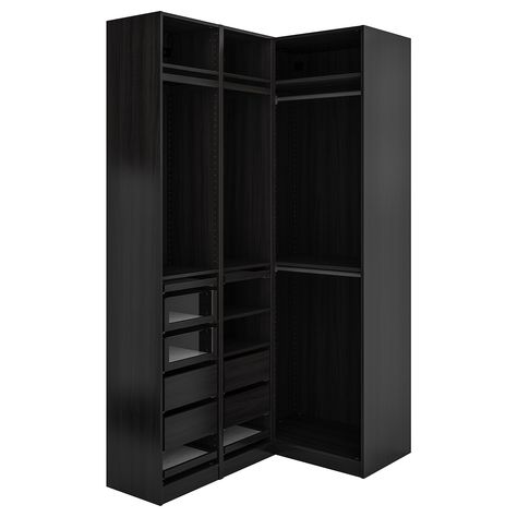 PAX Corner wardrobe - black-brown - IKEA Ikea Pax Corner Wardrobe, Pax Corner, Pax Corner Wardrobe, Huge Wardrobe, Pax Planner, Ikea Black, Armoire Pax, Bedroom Pieces, Armoire D'angle